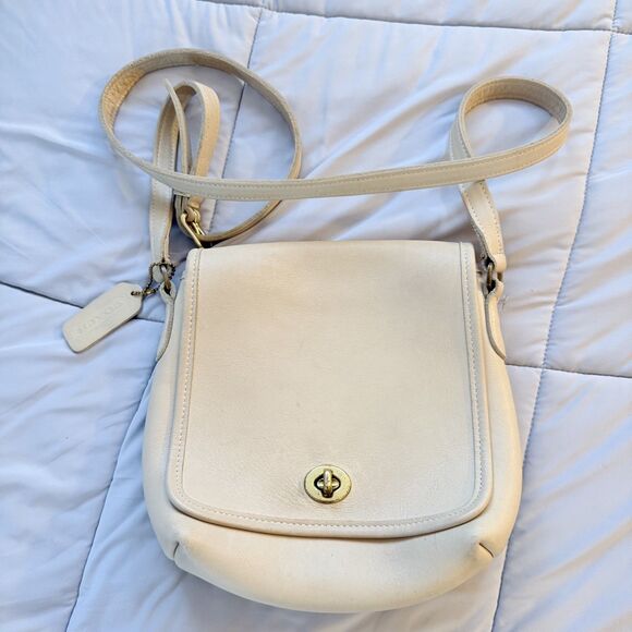 Coach Bag Vintage Companion Flap Purse Bone White Leather Crossbody Shoulder Bag - Picture 1 of 9